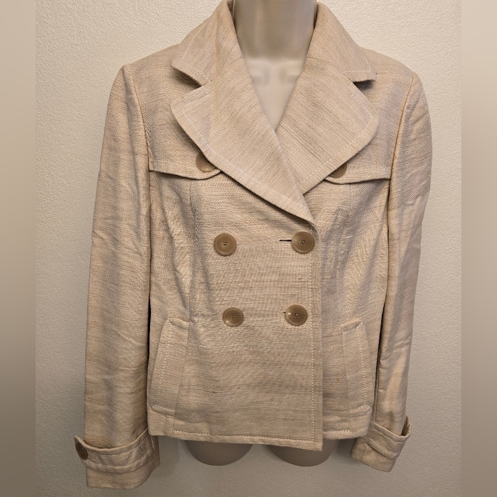 EUC Banana Republic Ladies Cropped Silk Blend Double Breasted Blazer